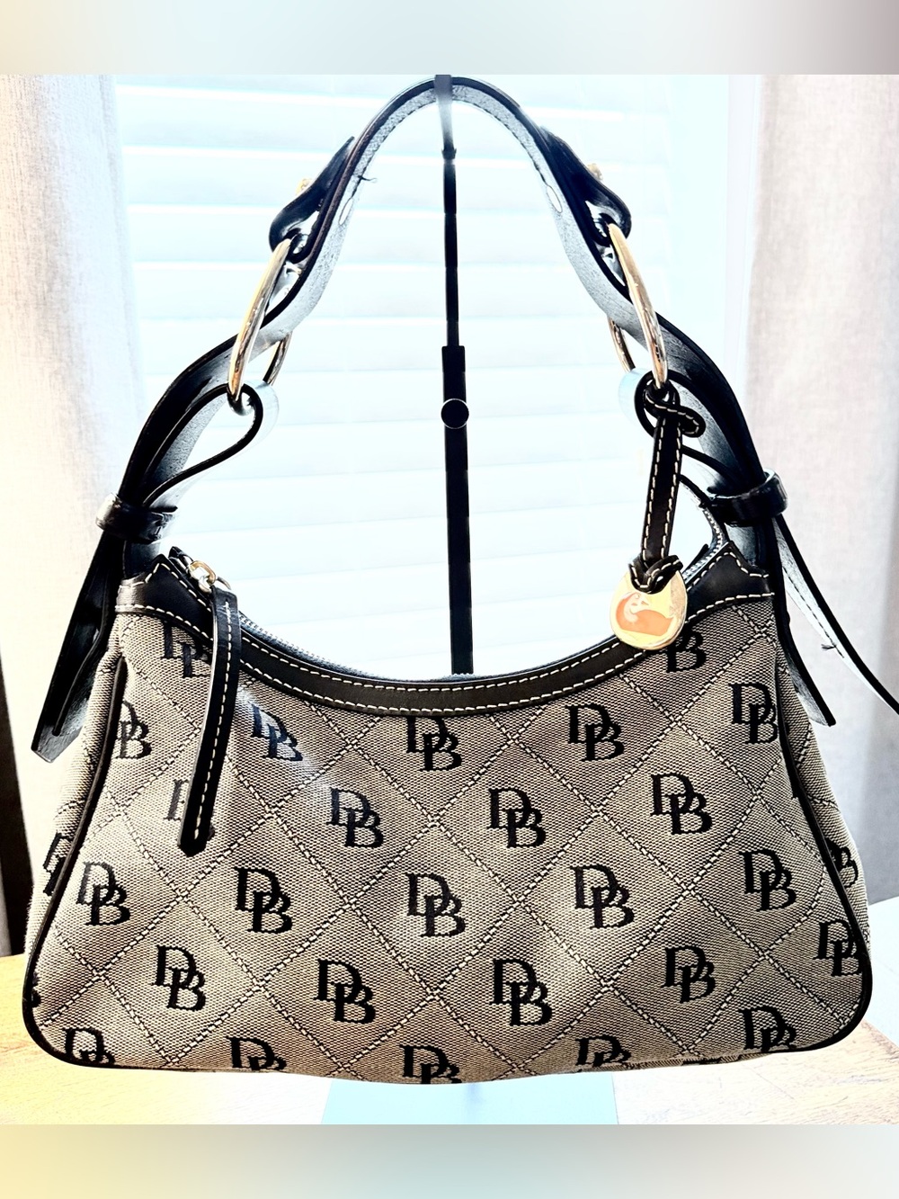 Vintage Y2K Dooney & Bourke Quilted DB Monogram Hobo Shoulder Bag Black Grey